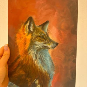 Mystical Fox Painting with a Blue Glow - Oil Painting on Canvas Board