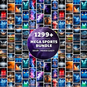 1299+ Mega Sports Bundle: Piłka nożna, futbol amerykański, koszykówka, baseball, siatkówka, tenis, softball, hokej Cyfrowy szablon tła tekstury