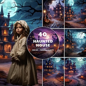 40 Haunted House Backdrop, Halloween Background, Halloween Backdrop, Photography Composite, Printable Set, Instant Download