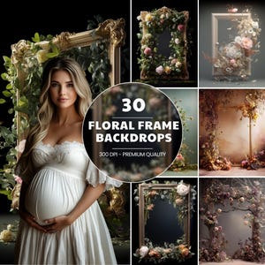 Spring Floral Frame Overlays for Composite Photography, Maternity Backdrop Overlays, Blurred Flower Branch JPG Overlays