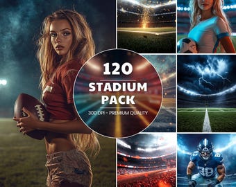 120 Foggy Stadium Lights Backdrops: Sports Photography Overlays (Digital Download)