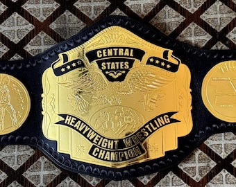 NWA Central States Heavyweight Wrestling Championship Title Belt 2mm Brass On leather Adult Size