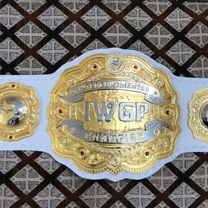 IWGP Intercontinental Heavyweights Championship belt Replica Real Brass Metal On Leather White image 1