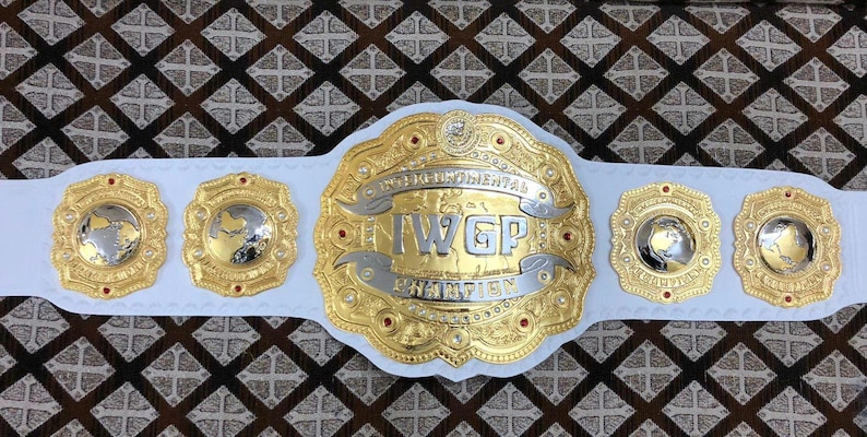 IWGP Intercontinental Heavyweights Championship belt Replica Real Brass Metal On Leather White image 1