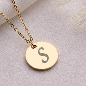 Personalized Engraved Disc Necklace: Gold, Silver, Rose Gold Initial Pendant