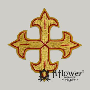 Red Embroidered Liturgical Cross Applique Emblem
