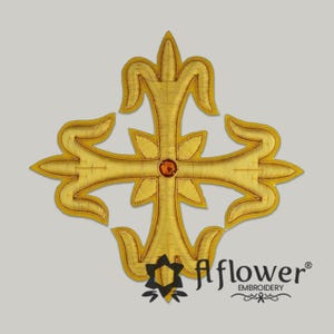 Embroidered Cross Gold Fleury Motif with stone Metallic thread