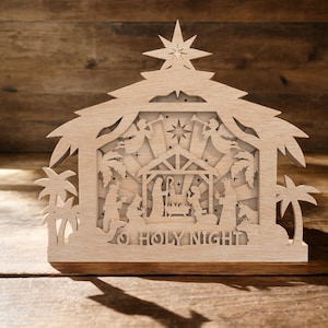 O Holy Night Christmas Laser Cut File , Layered Nativity Digital Design SVG