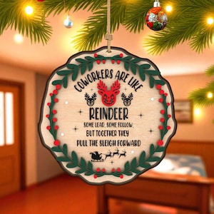 Funny Coworker Ornament Laser Cut File Svg, Reindeer Christmas Ornament Svg, Layered Wood Holiday Decoration Svg, Laser Cut File Glowforge