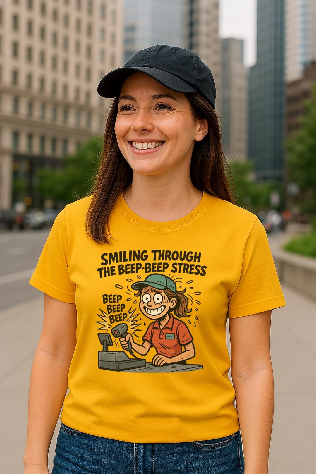 Funny Work Humor T-shirt, Smiling Through Stress Tee, Great for Service ...
