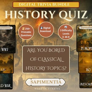 Trivia Quiz Bundle | History |  +250 Questions | Educational Pop Quiz | Easy Medium Hard Levels | Challenge | Instant Download | Printable