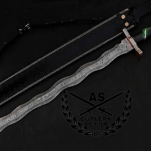 Custom handmade damascus steel sword 30” with leather sheath