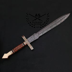 Custom handmade damascus hunting sword  24.25" with leather sheath