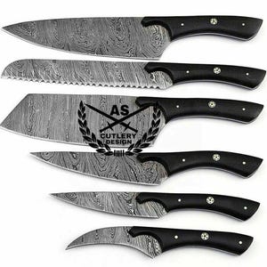 Custom hand made forged damascus steel/chef knives set 6 pcs