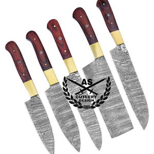 Damascus Steel Knife Set of 5 Custom Handmade Forged Chef Kitchen Regular Knife