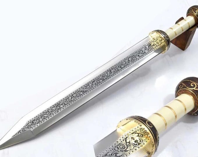Featured listing image: Handmade Gladiator Roman Sword, Totally Hand Engraved Sword, Expensive Sword, Wedding Sword, Gift for HIM/HER, Birthday Gift