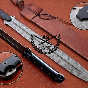 Custom Handmade Damascus Steel Sword & Leather Sheath” Camel Bone Handle