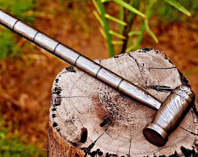 Featured listing image: Custom handmade Forged damascus chasing Hammer rounded & plain head