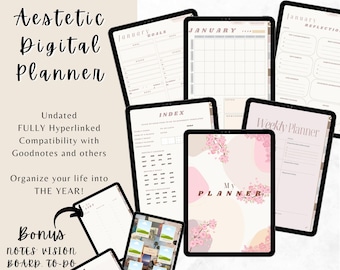 Digital Planner Bundle 8-in-1 | Hyperlinked Daily & Weekly Planners, Undated Floral iPad Templates for GoodNotes