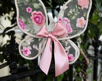 Embroidered baby fairy wings. Pink wings. Two sizes. Cake smash, fairy garden party, elven party, flower girls.