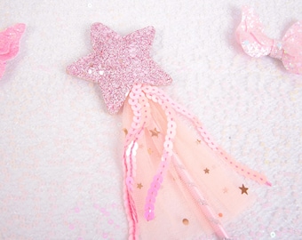 Magical Pink Glitter Star Fairy Wand with Sparkling Sequins - Perfect for Fairy Costumes, Mermaids & Unicorn Dress Up