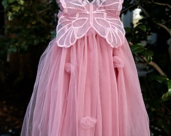 Fairy wing, Dusky Pink girls party dress. Cake smash, party dress, christening dress, flower girl dress, birthday dress.