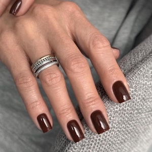 Dark Brown Elegant Square Press On Nails – Minimal Chic Handmade Nail Set, Classy Coffee Tone Reusable Nails for Everyday Luxury, Short Nail