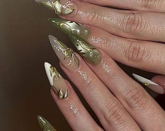 Cat Eye Press On Nails: Kawaii Almond, Handmade Acrylic Nail Set