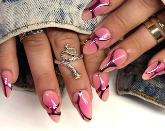Pink Chrome Press On Nails: Almond Nail Art, Summer Glam