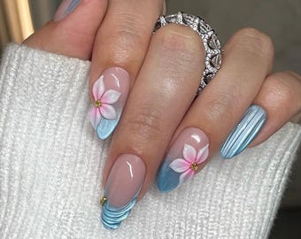 Silver Chrome 3D Gel, Long Stiletto Handmade Press On Nails