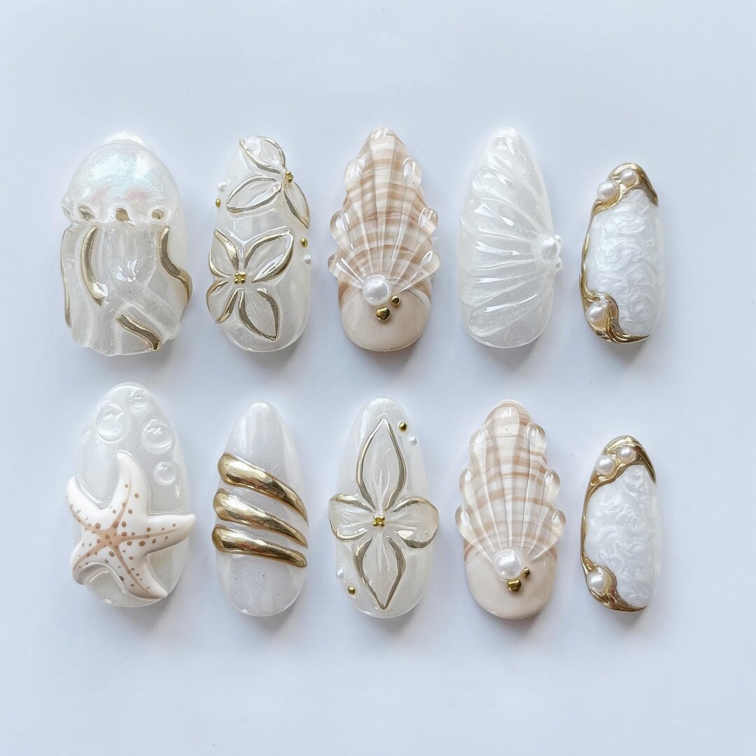Custom Nail Shell 3D Starfish Press on Nails: Summer Shell Nail Art, Custom Design - Etsy
