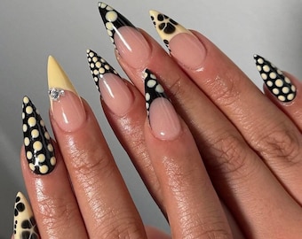 Handmade Stiletto Press On Nails: Polka Dot French Tips