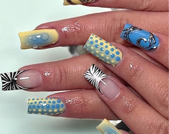 Square Press On Nails: 3D Gel, Leopard Print, Urban Nail Art