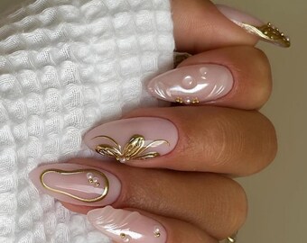 Gold Chrome Press On Nails: Tortoise Shell Beach Nail Art