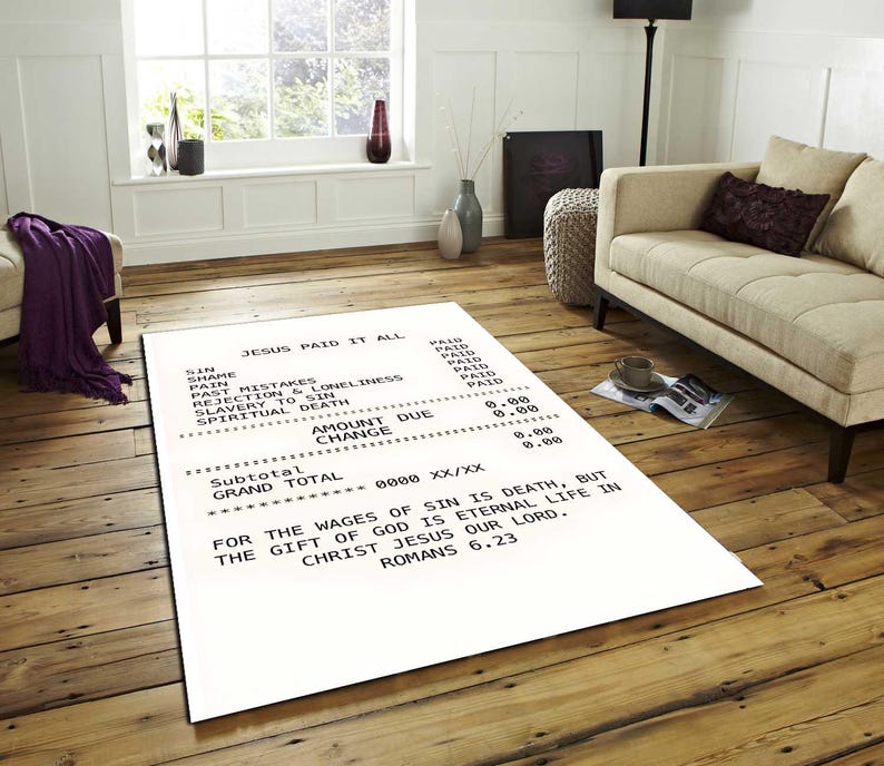 Recipct Rug Jesus Paid İt All Rug, Receipt Rug, Jesus Theme Rug, Billing Rug ...