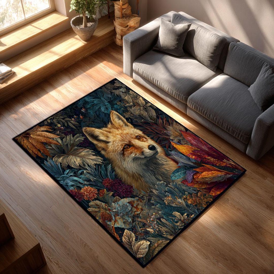 Fox Forest Rug – Woodland Animal Carpet, Autumn Leaves and Nature ...