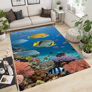 Fish Rug, Ocean Rug, Ocean Theme, Colourful Fish Rug, Office Rug, Animal Rug, Animal Theme, Area Rug, Kid Room Rug, Popular Rug, 8x10 Runner