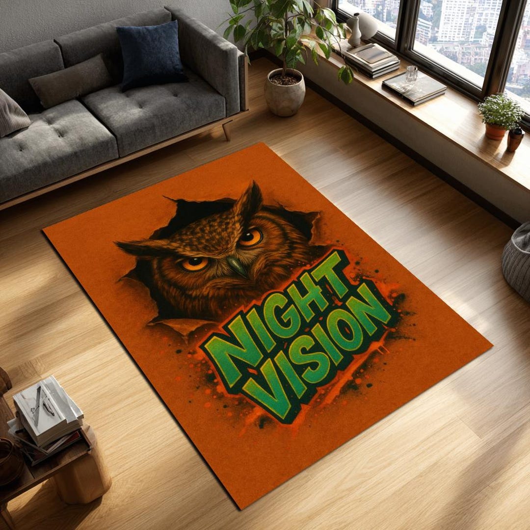 Night Vision Owl Rug – Realistic 3D Illusion Design | Orange Brown Owl ...