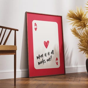 E se tutto andasse per il verso giusto? Stampa artistica di carte da gioco Asso di Cuori alla moda, carte da gioco retrò, Asso di Cuori stampabile, stampa digitale