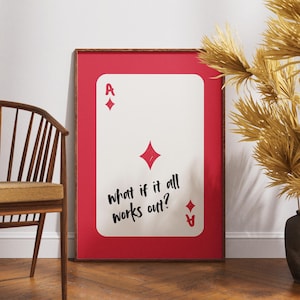 E se tutto andasse per il verso giusto? Stampa artistica di carte da gioco "Asso di quadri", carte da gioco retrò, Asso di quadri stampabile, stampa digitale.