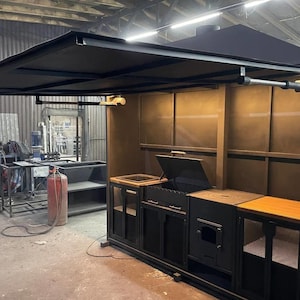 Outdoor Grill Station with Sink and Stove in Metal and Larch Wood