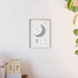 Moon, Stars and Heart Nursery Neutral Decor, Printable Wall Art, Boho Kids Room Decor, Digital Download