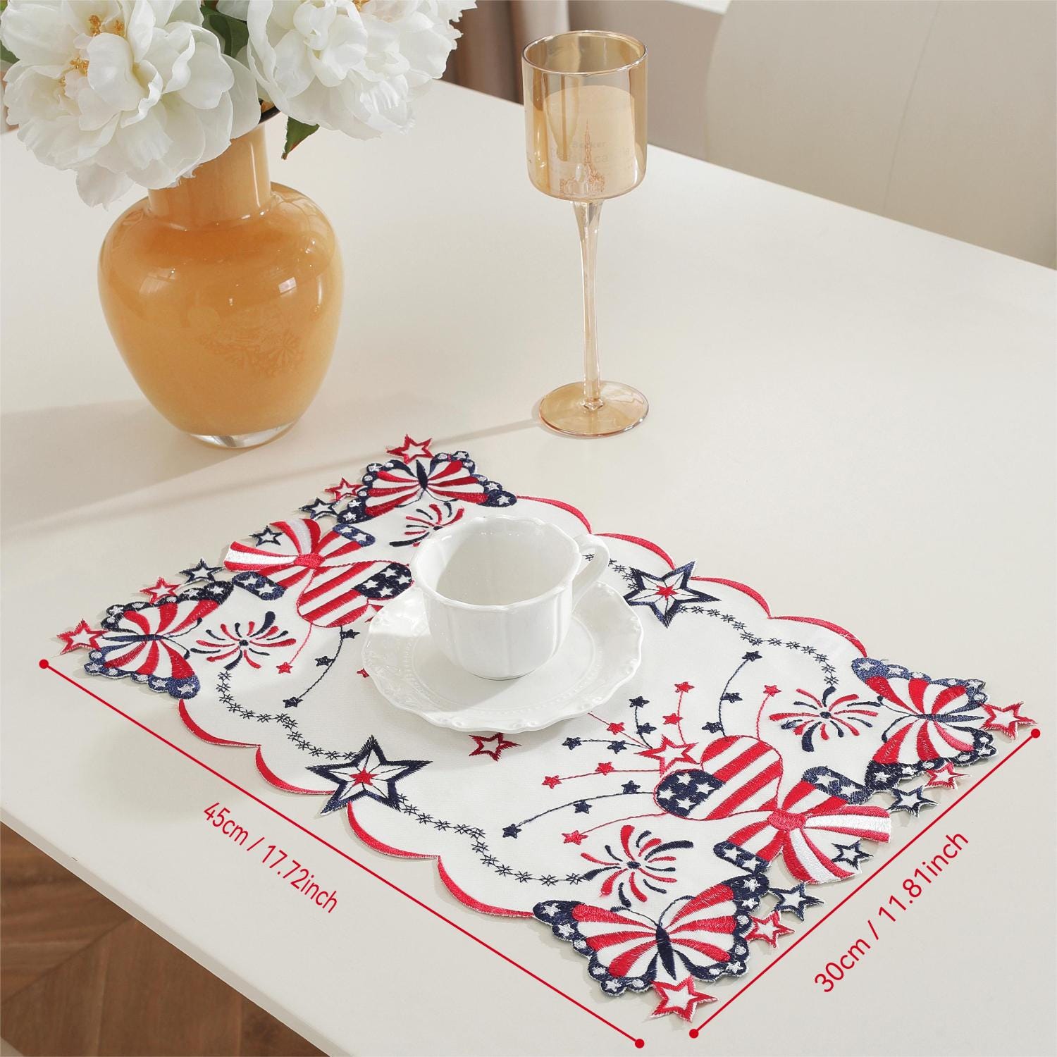 4th Of July Table Runner - Patriotic Red White Blue Star Table Cover For Memorial Day & Independence Day Decor