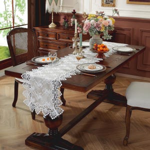 European Style Floral Lace Embroidered Polyester Table Runner - Woven Double Layer Shiny Satin Fabric, Dining Table Decor,Ideal Gift