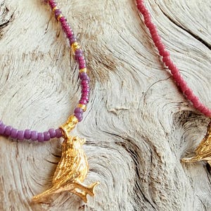 Morse Code Message, SPREAD YOUR WINGS, Tiny Bird Necklace, Miyuki Beads, Maine Made