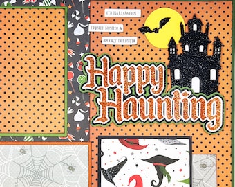 HAPPY HAUNTING 12x12 Double Pre-Made Scrapbook 2-Page Layout HALLOWEEN