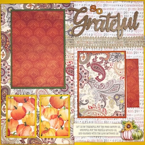 SO GRATEFUL 12x12 Double Pre-Made Scrapbook 2-Page Layout THANKSGIVING