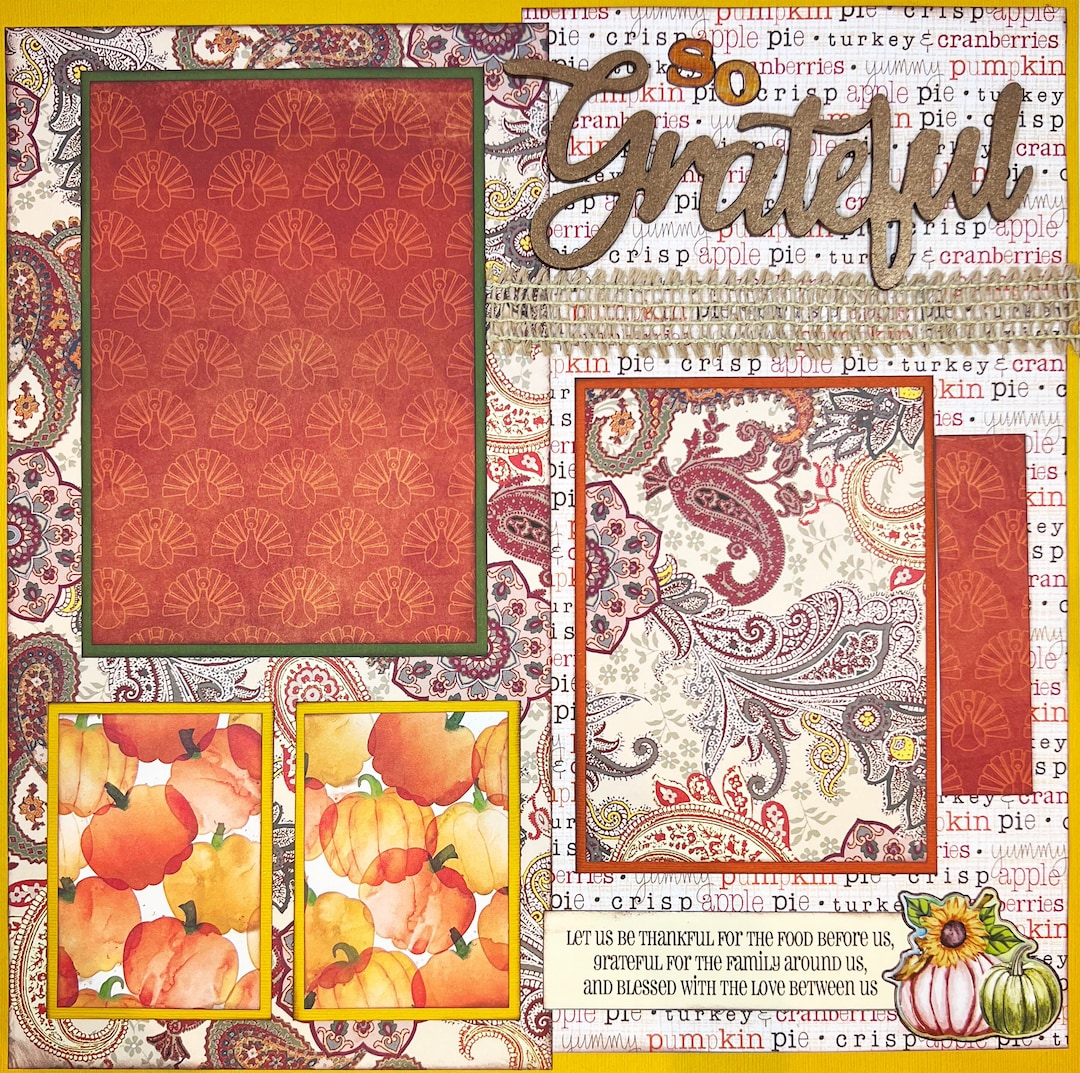 SO GRATEFUL 12x12 Double Pre-made Scrapbook 2-page Layout THANKSGIVING ...