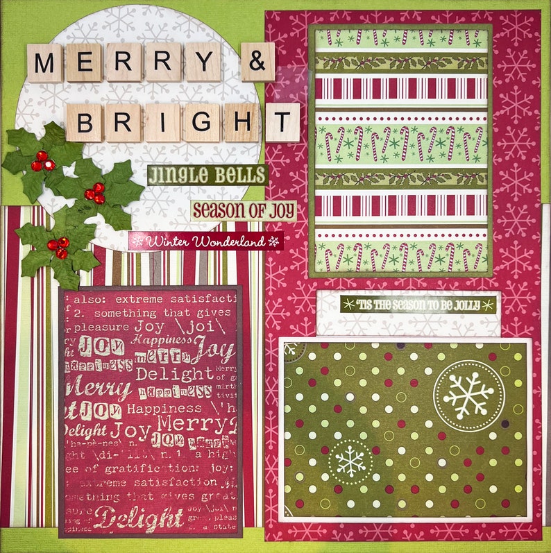 MERRY & BRIGHT 12x12 Pre-Made Scrapbook Layout CHRISTMAS image 1
