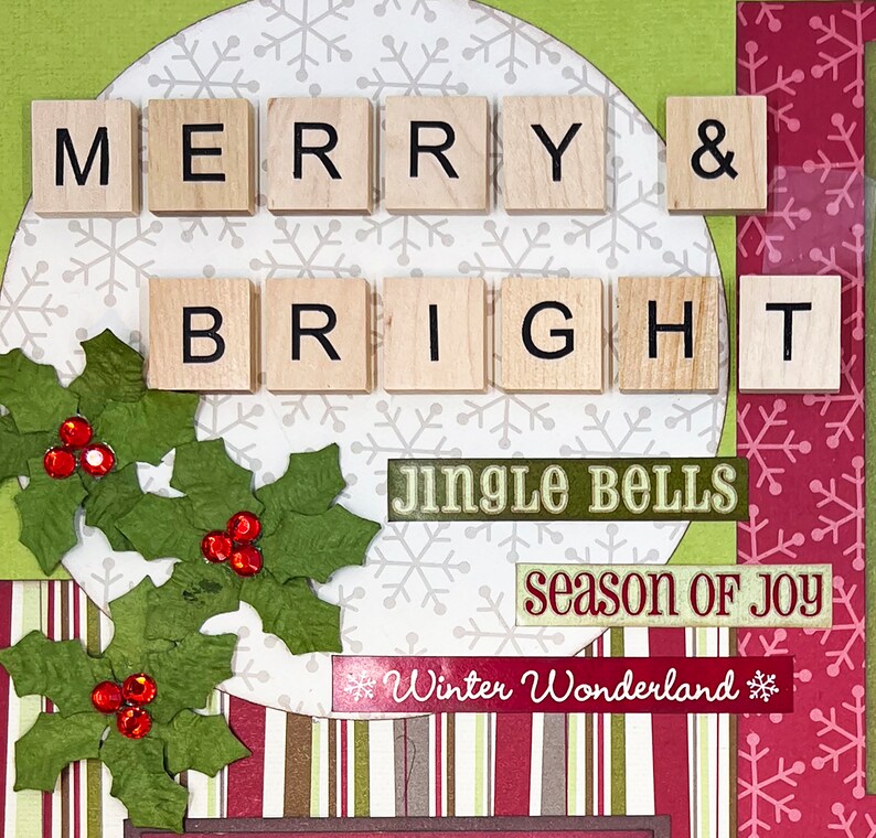 MERRY & BRIGHT 12x12 Pre-Made Scrapbook Layout CHRISTMAS image 4